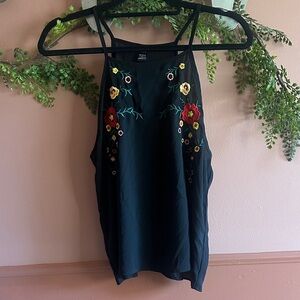 SHEIN Black Camisole with Floral Embroidery